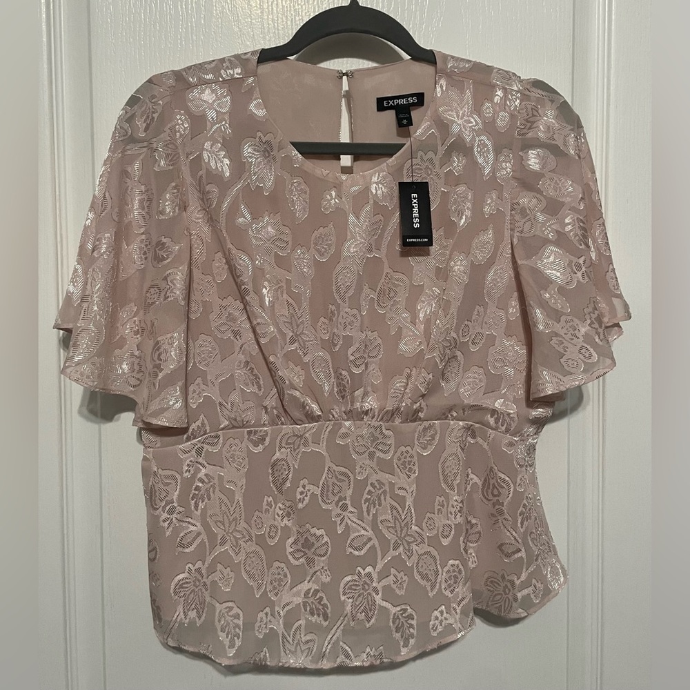 Express pink waist top, back zip closure, semi sheer fabric Size Medium